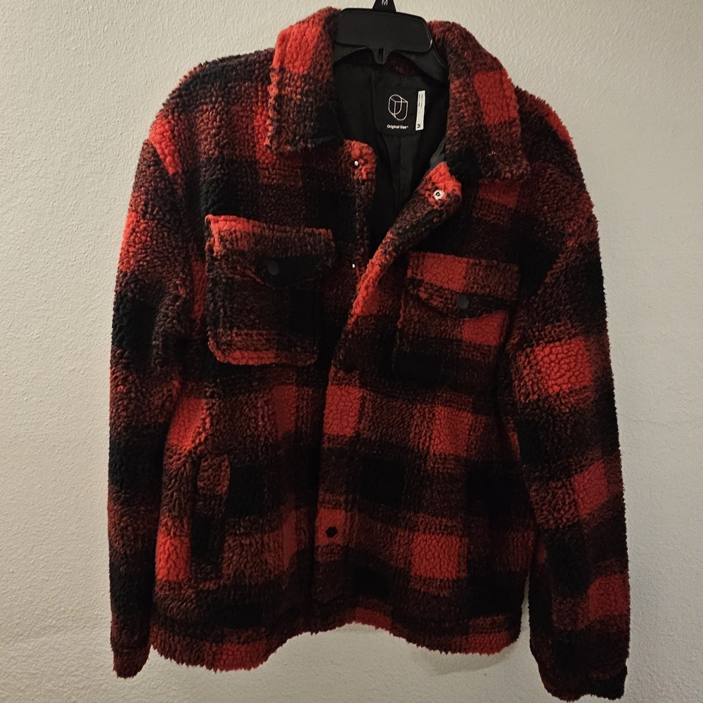 Red and Black Plaid Sherpa Jacket
